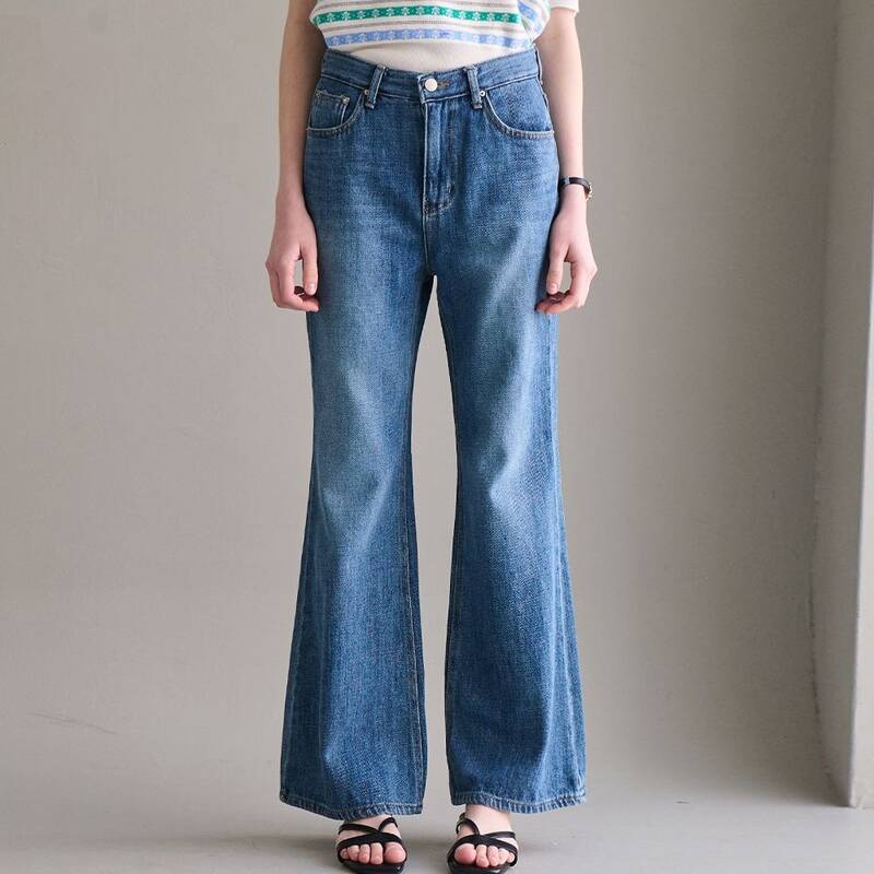 モダンワイドデニムパンツ - ミッドブルー