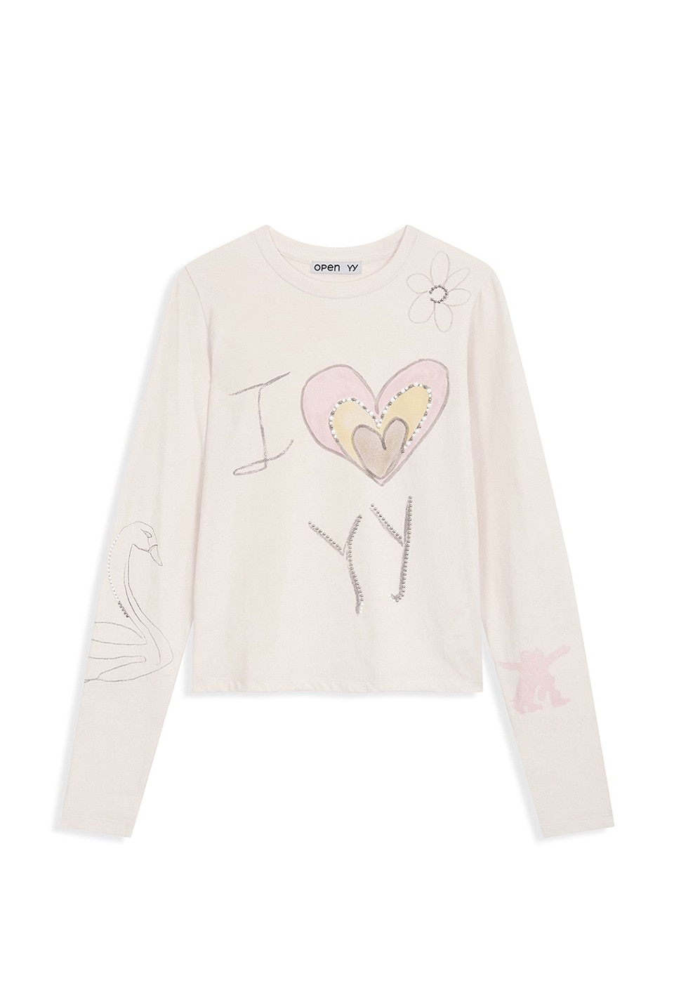 【OPEN Yy】25FW BEADED I LOVE YY TEE : WHITE