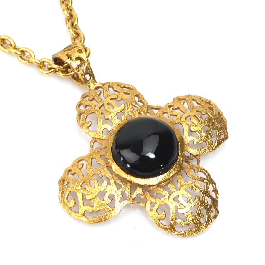 シャネル CHANEL ネックレス ココマーク メタル/ストーン ゴールド/ブラック レディース e58950a