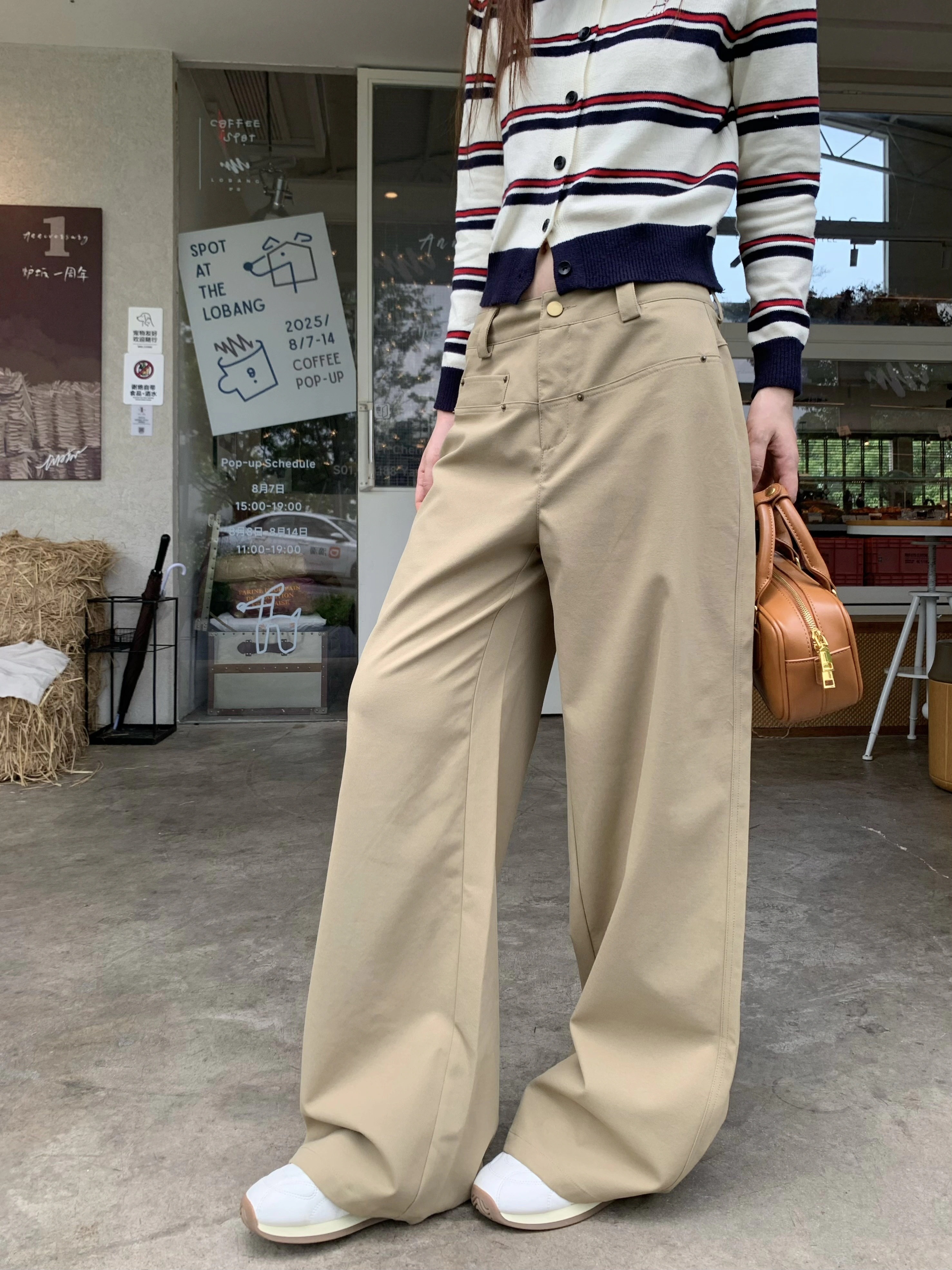 2026秋冬 パンツ モップパンツ ロングパンツ ワイド ハイウエスト 脚長効果 美脚効果 細見え カジュアルフィット かわいい 韓国系ファッション レディース お出かけ