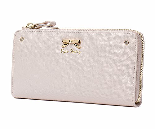[フェアーフェアリー] 財布 レディース シンプルリボン L字ファスナー 長財布 本牛革 エレガント レザー 大容量 可愛い 160724 (ピンクベージュ)