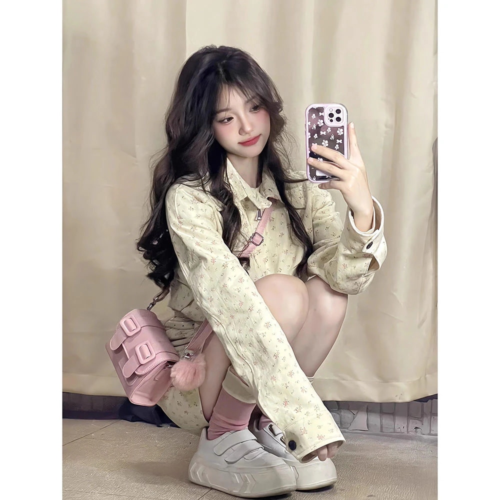 韓国 セットアップ 花柄ジャケット 半そでスカート ジャージ シニア感覚 セットアップ セットアップ スウェット 韓国 新しいスタイル 春と夏