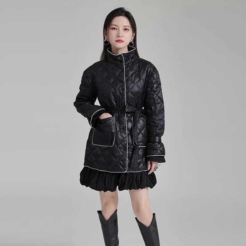 【J.Fashion】 2025冬新品 ミドル丈 ダウンコート 小柄 キルティング 着痩せ レディース アウター 関連商品は店で購入可能 メガ割30%までに制限