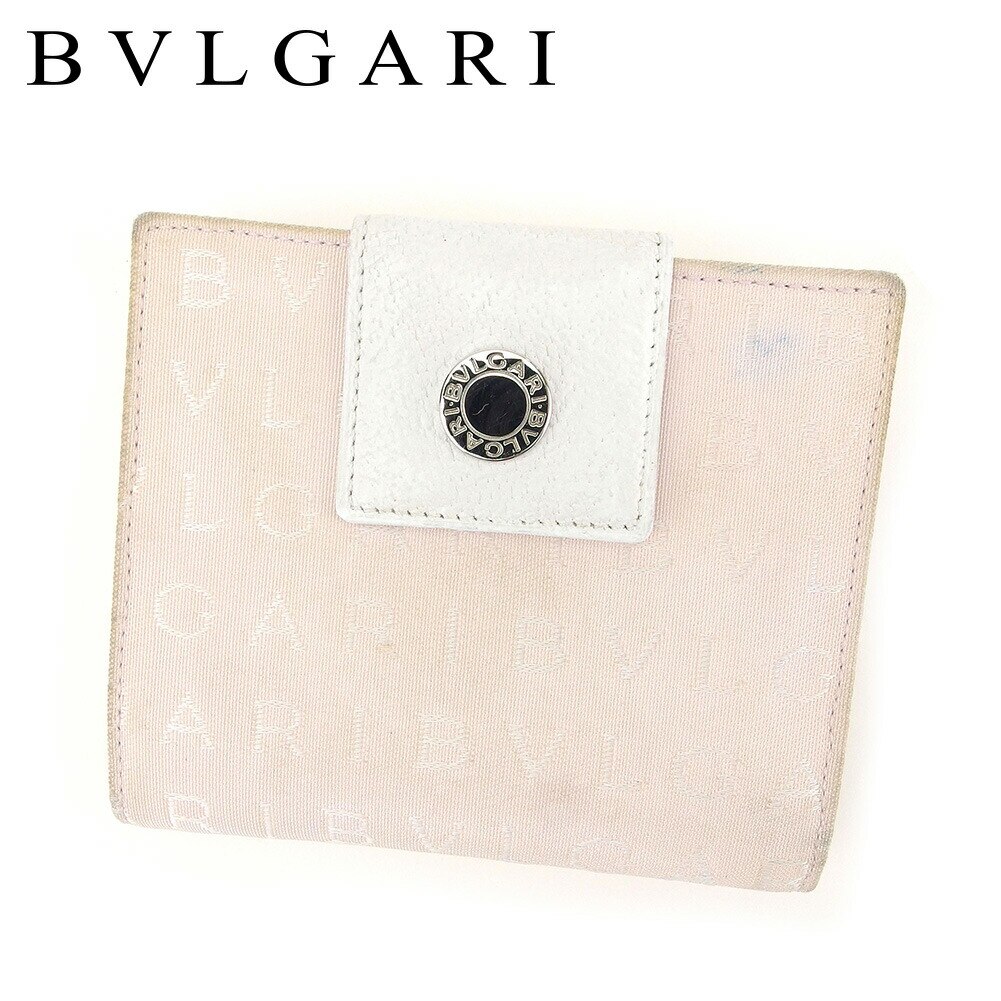 Wホック 財布 二つ折り 財布 ロゴマニア ホワイト 白 ピンク 中古