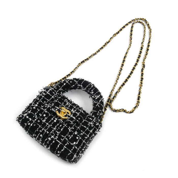 CHANEL シャネル ファブリック ミニチェーンショルダー ショルダーバッグ ブラック AP3435 スパンコール レディース 中古 美品