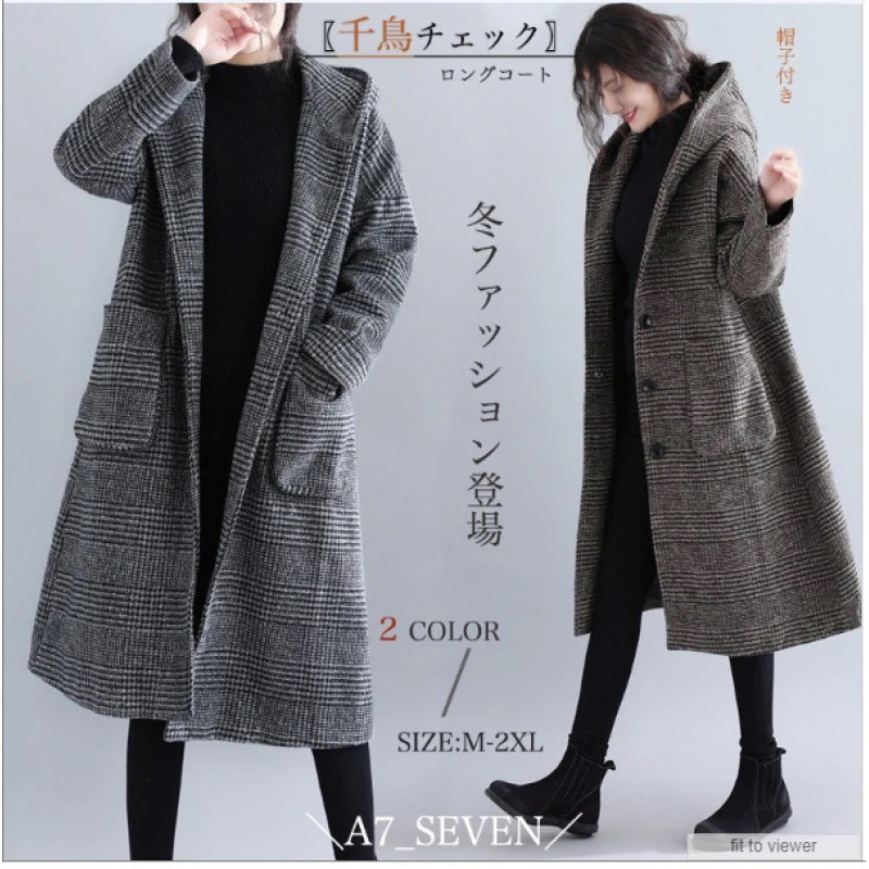 4色 冬季 新作 日韓風 気品 チェッカー柄 気品 中長丈 ウールコート プラスサイズ レディース