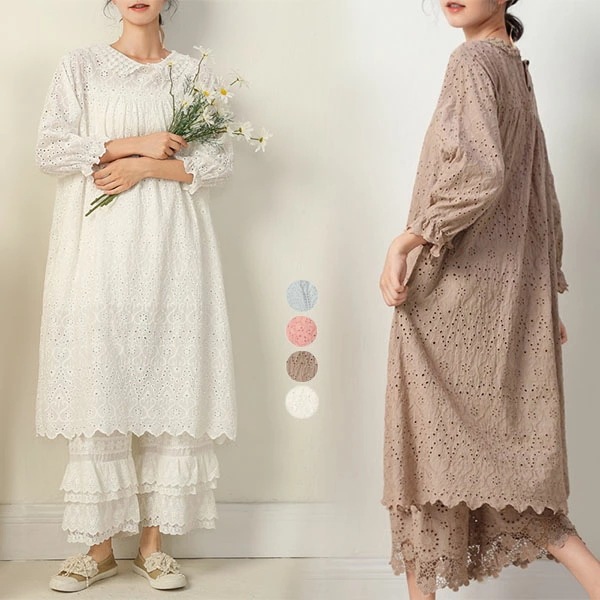 ワンピース 棉麻ワンピース レディース ラウンドネック レイヤード 棉 麻 リネン マキシワンピース ナチュラル 体型カバー Aライン 大人 フリル ゆったり レディース 刺繍 花柄 無地 カットワ 5,282円