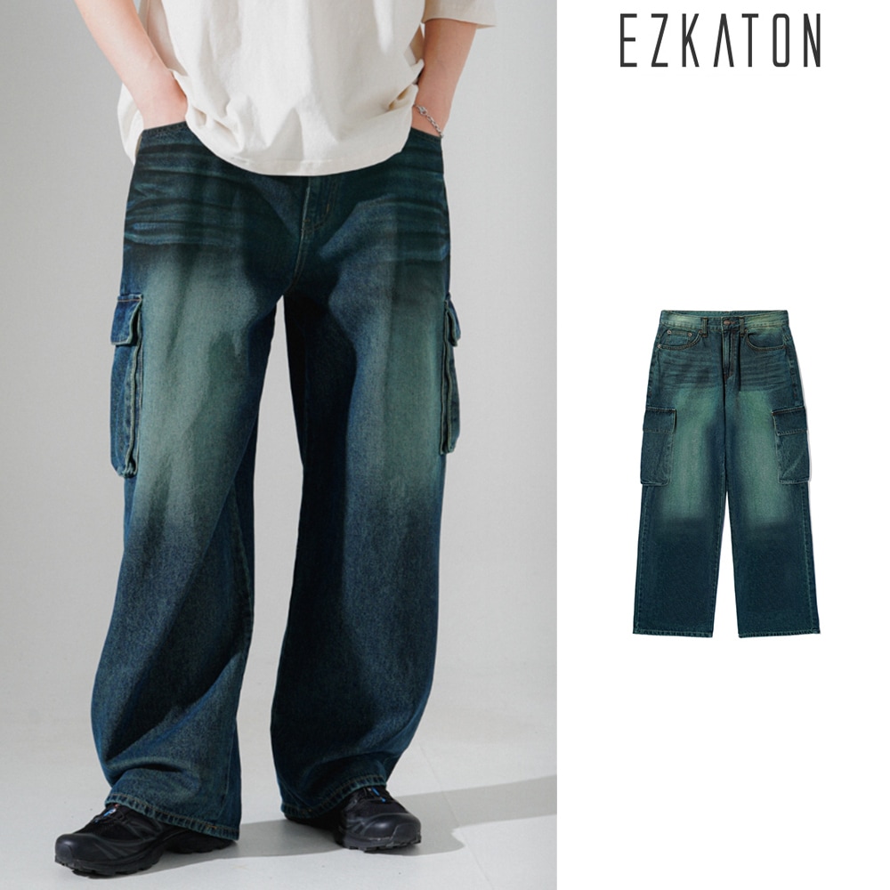 [EZKATON] Dyeing Washed Cargo Denim Pants