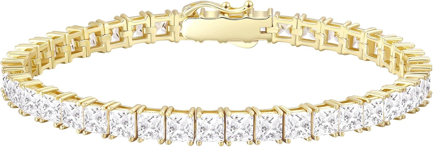 テニスブレスレット材質：シルバー925K14金/ホワイトゴールドメッキ特徴：プリンセスカット スクエア ジルコニア4本爪留め仕様：2/3/4mmサイズ使用シーン：レディースギフト