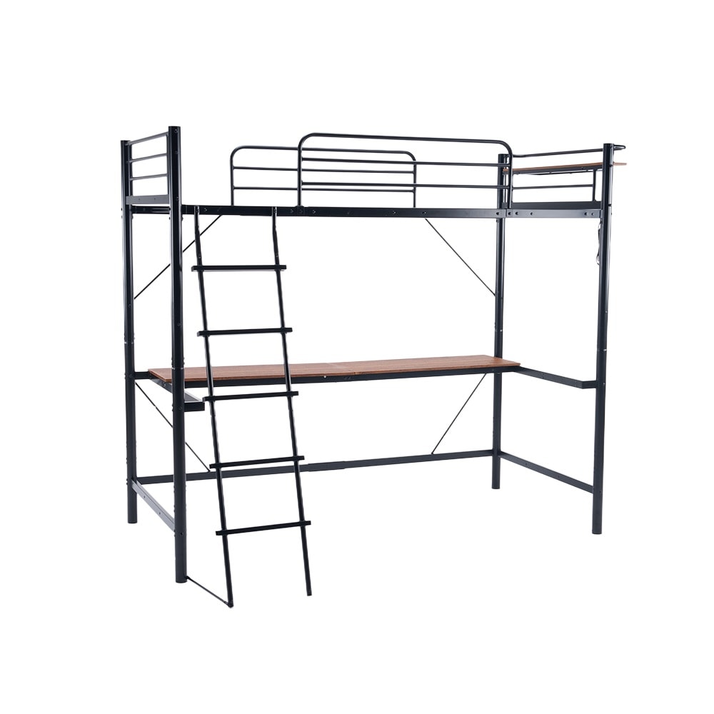 【元sku：N509P220472Aブラック】システムベット 宮棚　ロフトベッド シングル コンセント付き 移動可能デスク付き 北欧風 二段ベッド 大人用　二段ベッド スチール 耐震
