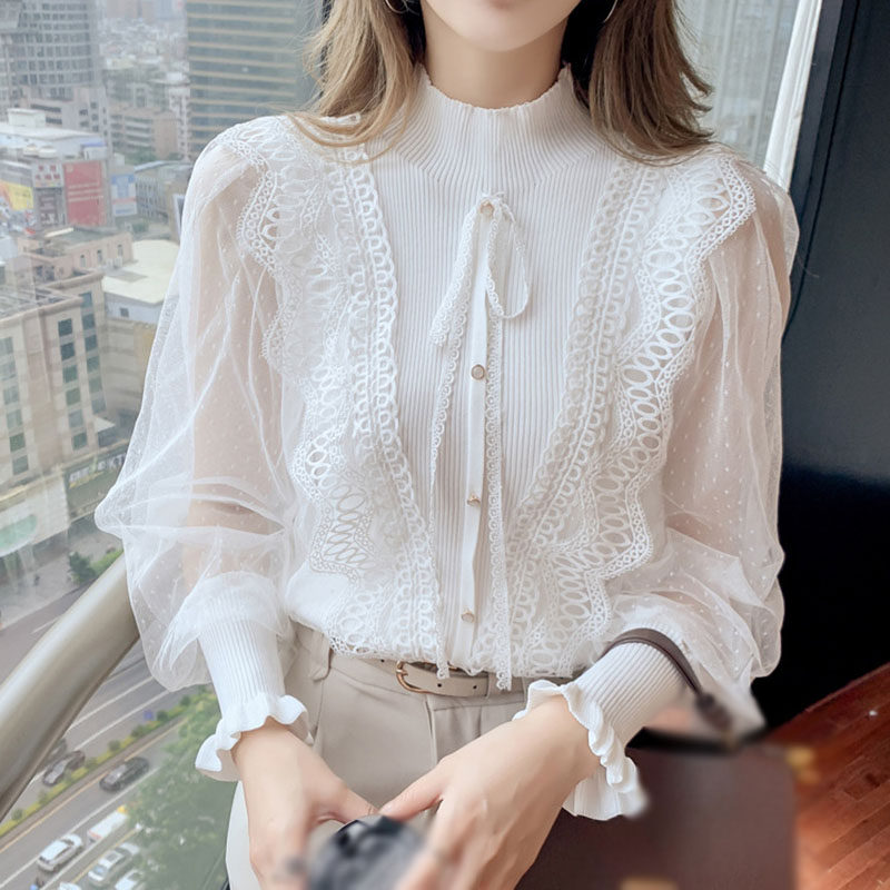 タートルネック ニット レディース ハイネックセーター 長袖 プルオーバー トップス 薄手 リブ 暖かい カジュアル レース切り替え おしゃれ セーター 可愛い ニットセーター 春 秋 花柄 ニットウ