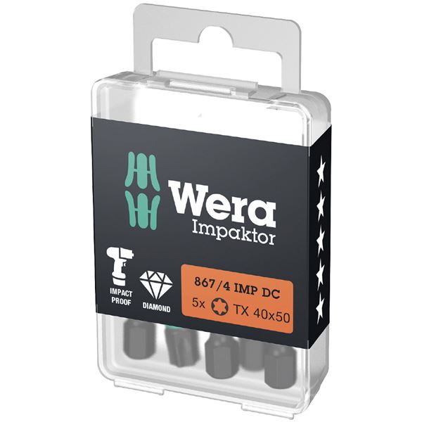 WERA ヴェラ 5本入 インパクトドライバー用 トルクスドライバービット 刃先サイズT40 シャンク径6.35mm 全長50mm 057667 工具