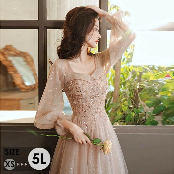 数量限定品ドレス キラキラ 大人 ピアノ 発表会 ロングドレス 大きいサイズ 小さいサイズ 袖付き 長袖 演奏会 結婚式 母親 演奏会用ドレス ロング 黒 披露宴 レディース 演奏会ドレス ピアノ発表