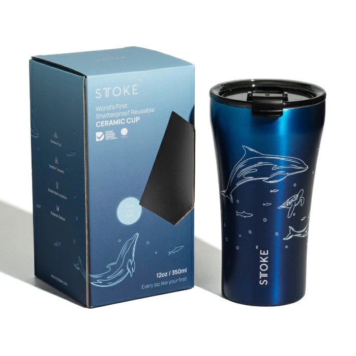 タンブラー 355ml オーシャンシリーズ おしゃれ 蓋付き 直飲み セラミックコーティング 保温保冷 ステンレス キャリー ストラップ マイボトル マグカップ 水筒 真空断熱 イルカ マンタ