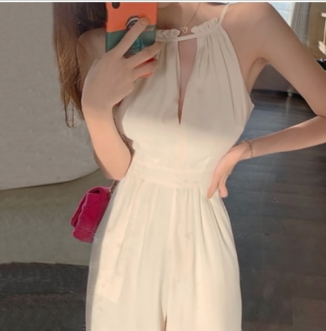 ノースリーブオールインワンパンツ パンツ ロング丈 袖なし ノースリーブ ストレート 綿 爽やか 大人スタイル フォーマル かわいい 大人可愛い きれいめ シンプル カジュアル 大人 上品 おしゃれ