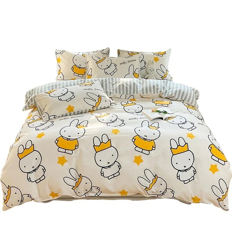ベッド4点セット綿100綿子供用ミッフィーうさぎ寝具女性寮ベッドシーツキルト3点セット