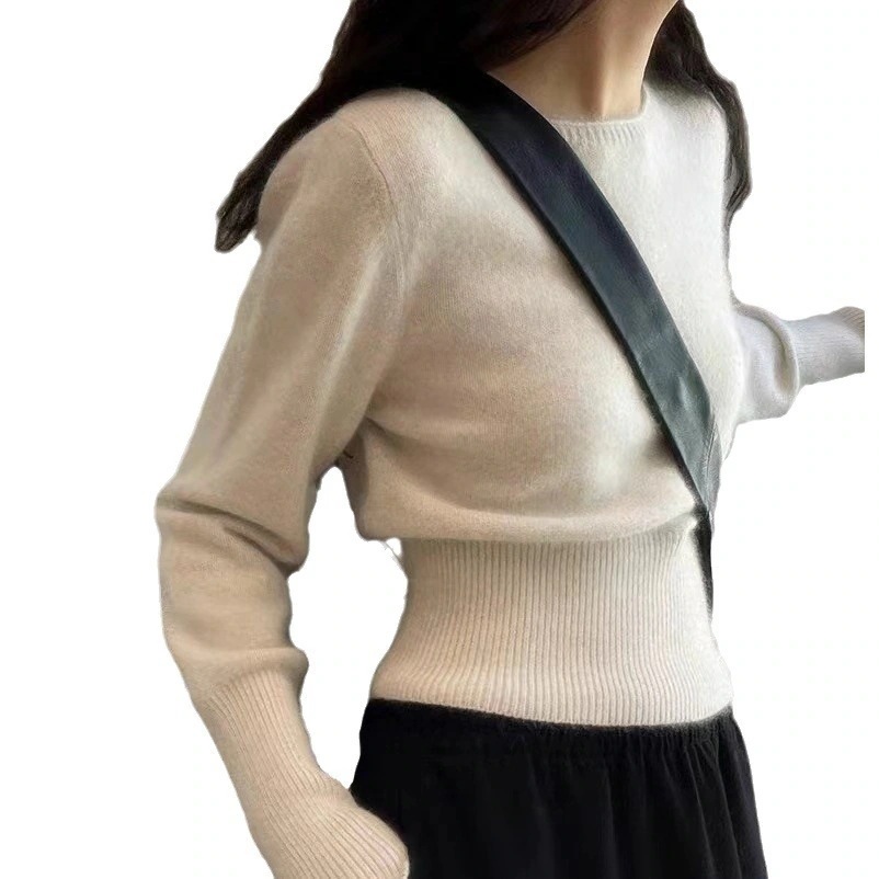 気質ハイウエストショートカシミヤセーター女性秋と冬の緩い薄い小さな人々のジャンパーラウンドネックウールボトムシャツ