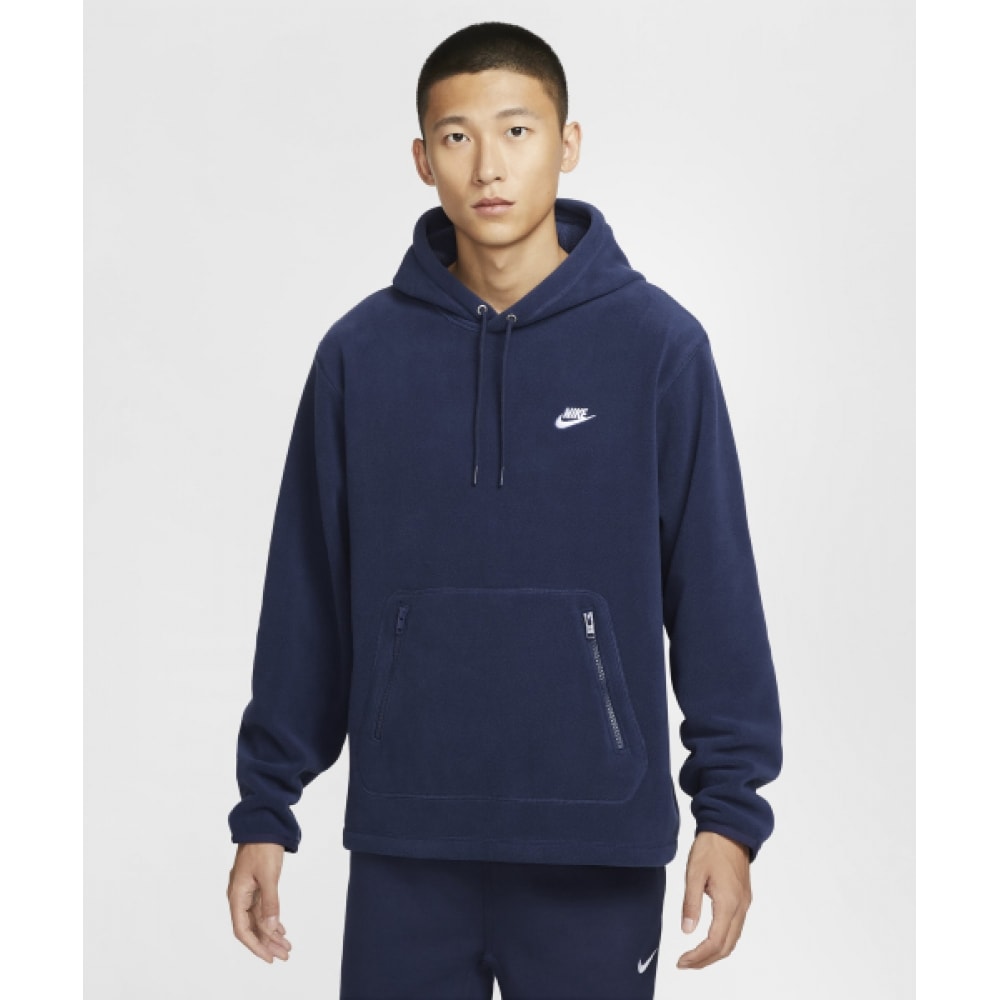 ナイキクラブウィンターライズドプルオーバーパーカー M-ミッドナイトネイビー:ホワイト/ FZ0661-410