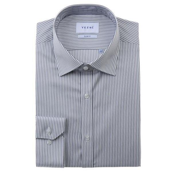YJFSUS558_レーヨン混紡 グレーストライプ スリム長袖 20,069円
