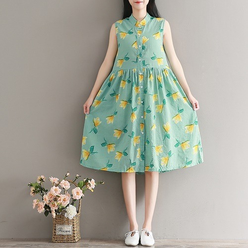 1251．花柄ノースリーブシャツワンピース（グリーン） 100,000円