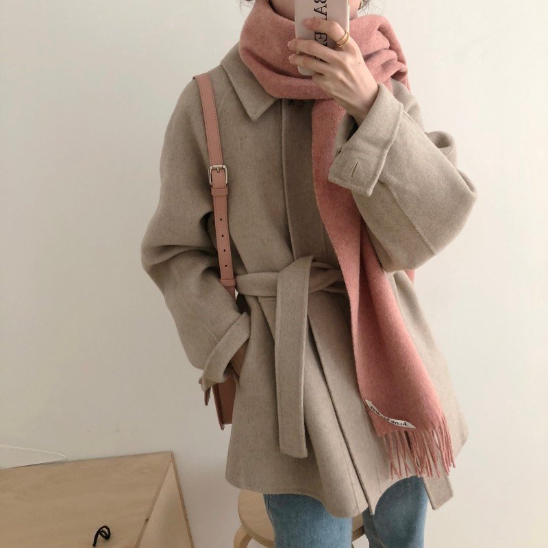 チェスターコートベルト付きジャケットアウター秋物エラシャコートミディアム丈レディース