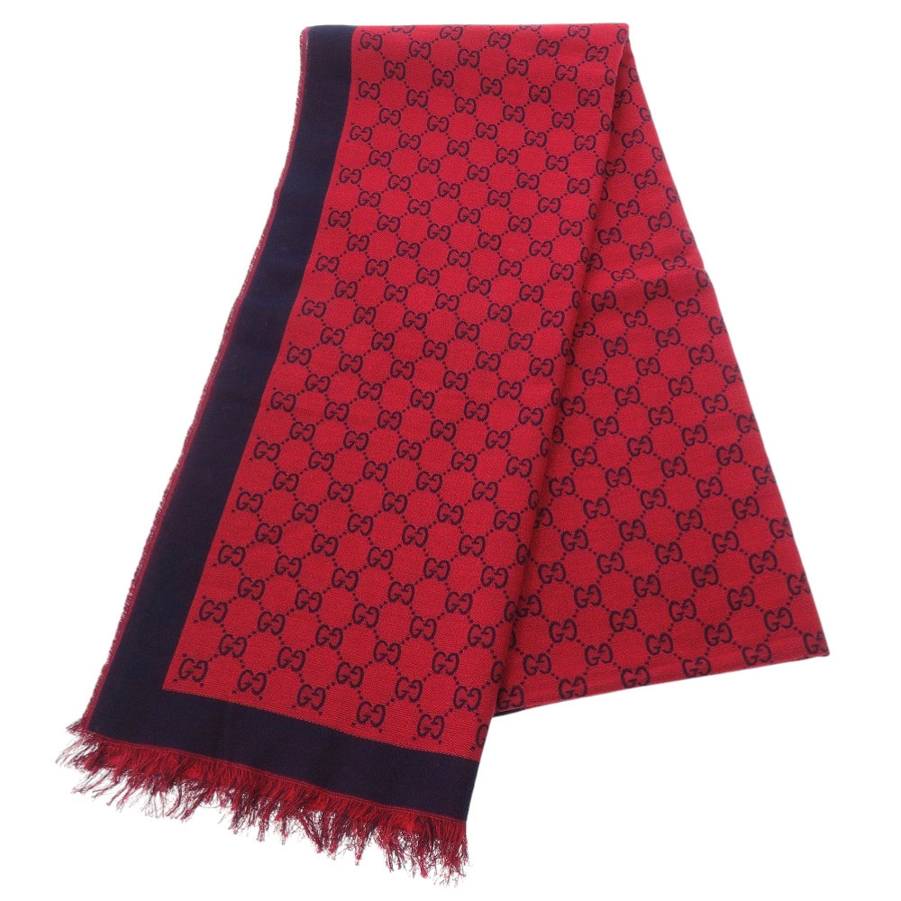 美品 GG柄 ストール ウール レッド 0780【中古】 レディース