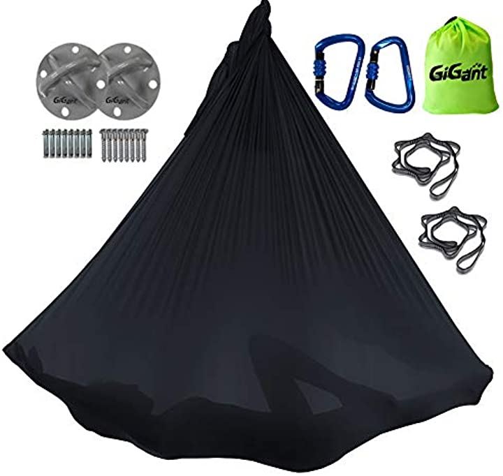 ギグアント 公式 エアリアルヨガ 専用 ハンモック フルセット 5ｍx2.8ｍ 空中 ヨガハンモック エクササイズ エアロヨガ フィットネス 国内正規品( ブラックサファイア)