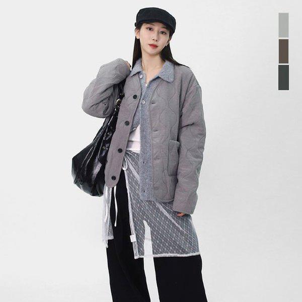 男女共用 カジュアル ノーカラー ウェーブ キルティング ジャケット 起毛裏地 ヌビ アウター SXR045