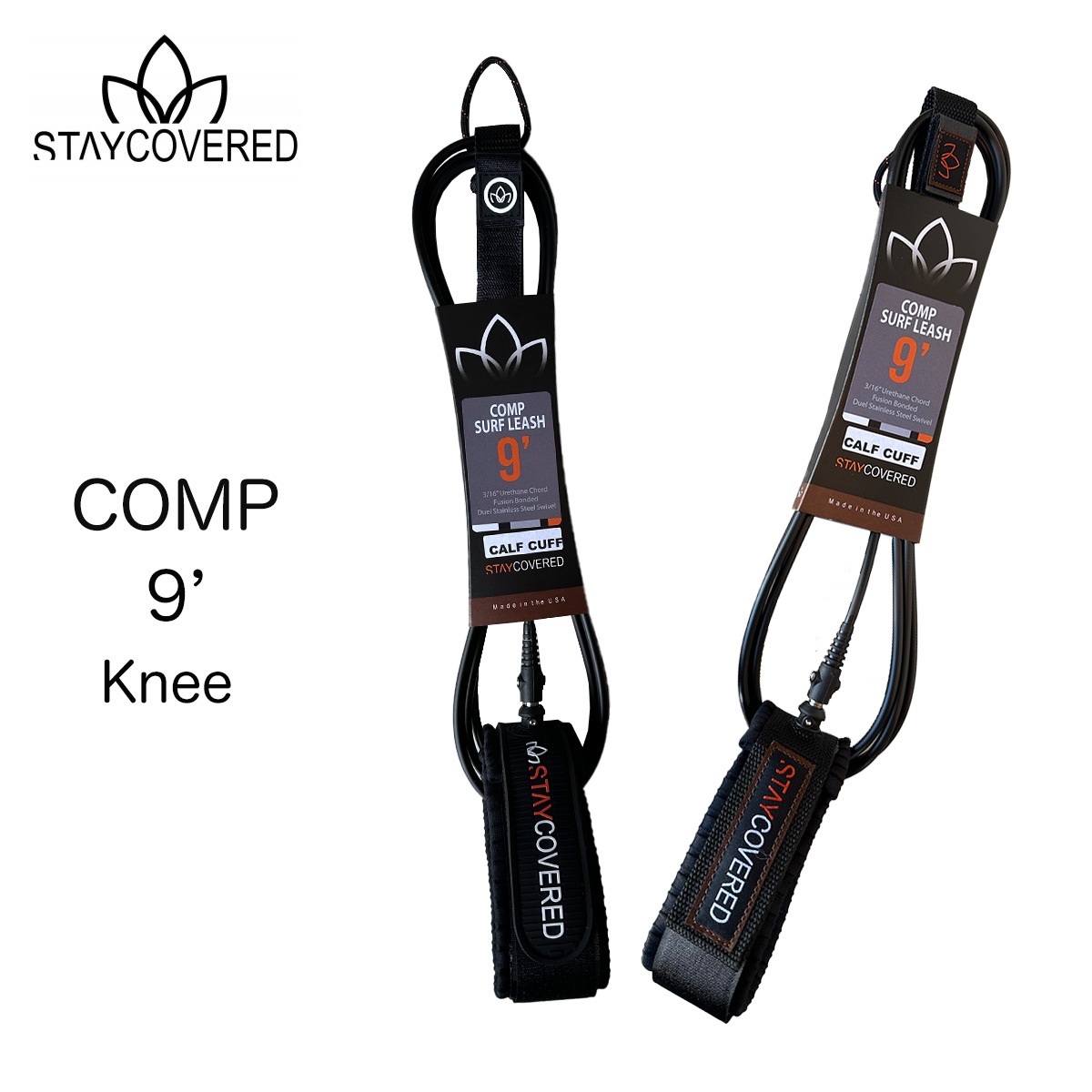 スティカバード サーフボード リーシュコード コンプリーシュ 9フィート 5.6ミリ カフ STAY COVERED LEASH COMP Calf Knee ふくらはぎ 膝 Made in USA