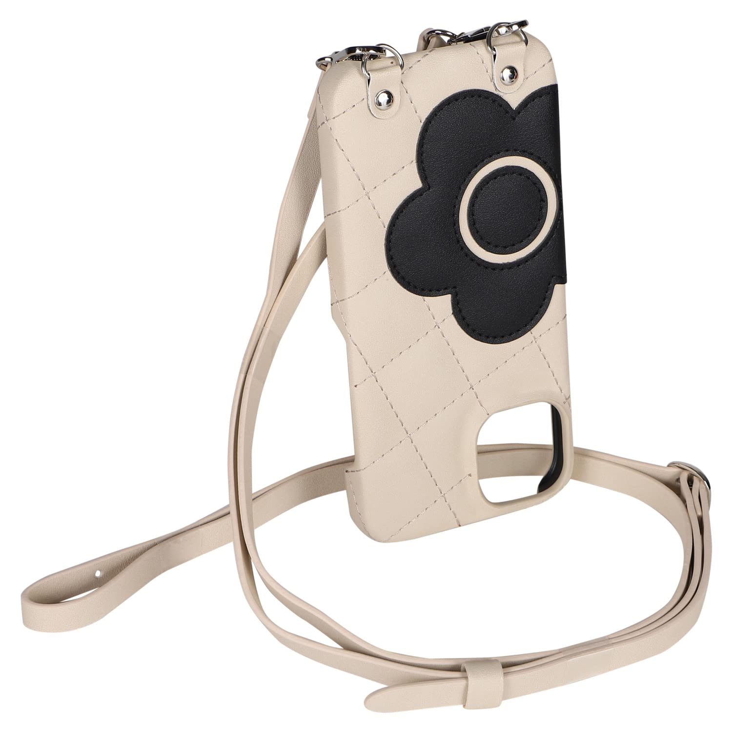 MARY QUANT マリークワント iPhone 14 13 用 ケース スマホショルダー PU QUILT LEATHER NEW SLING CASE レディース オフ ホワイト 白