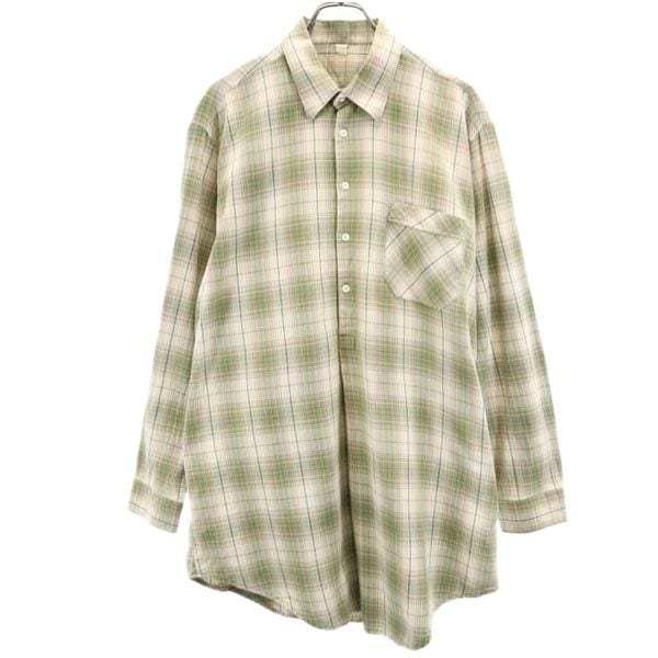 グランパシャツ チェック柄 長袖 シャツ ワンピース ベージュ×茶×緑 レディース