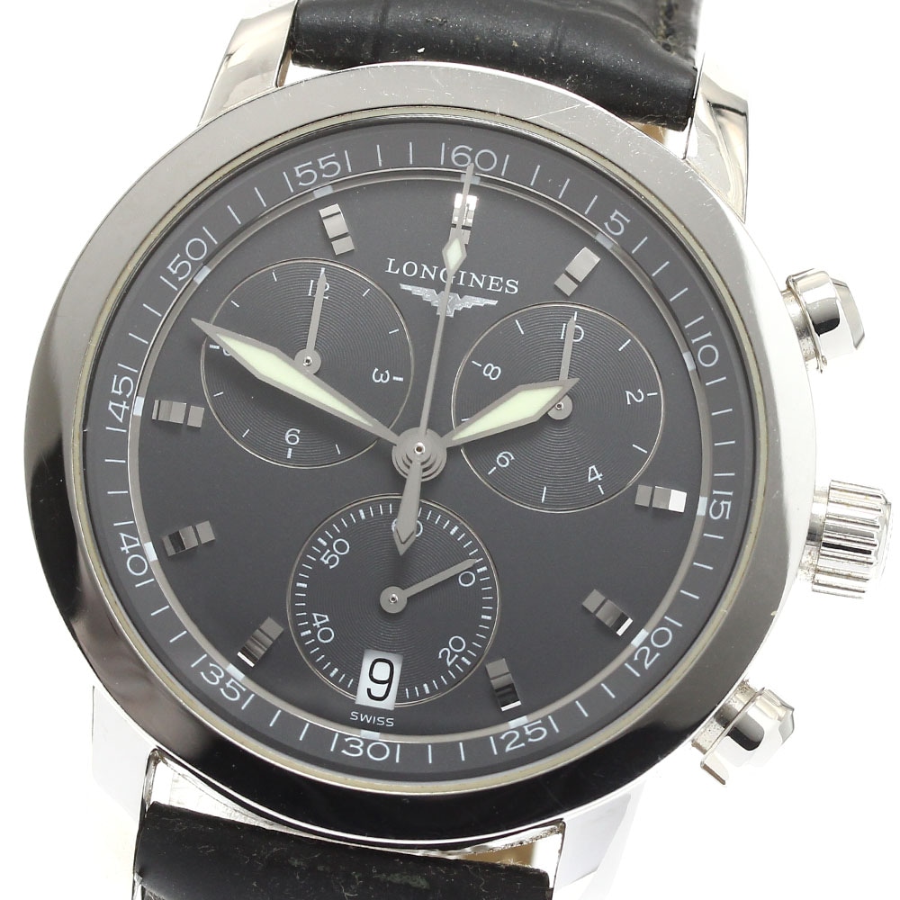 ロンジン LONGINES L2.663.4 ヘリテージ デイト クロノグラフ クォーツ メンズ 保証書付き_913594【中古】
