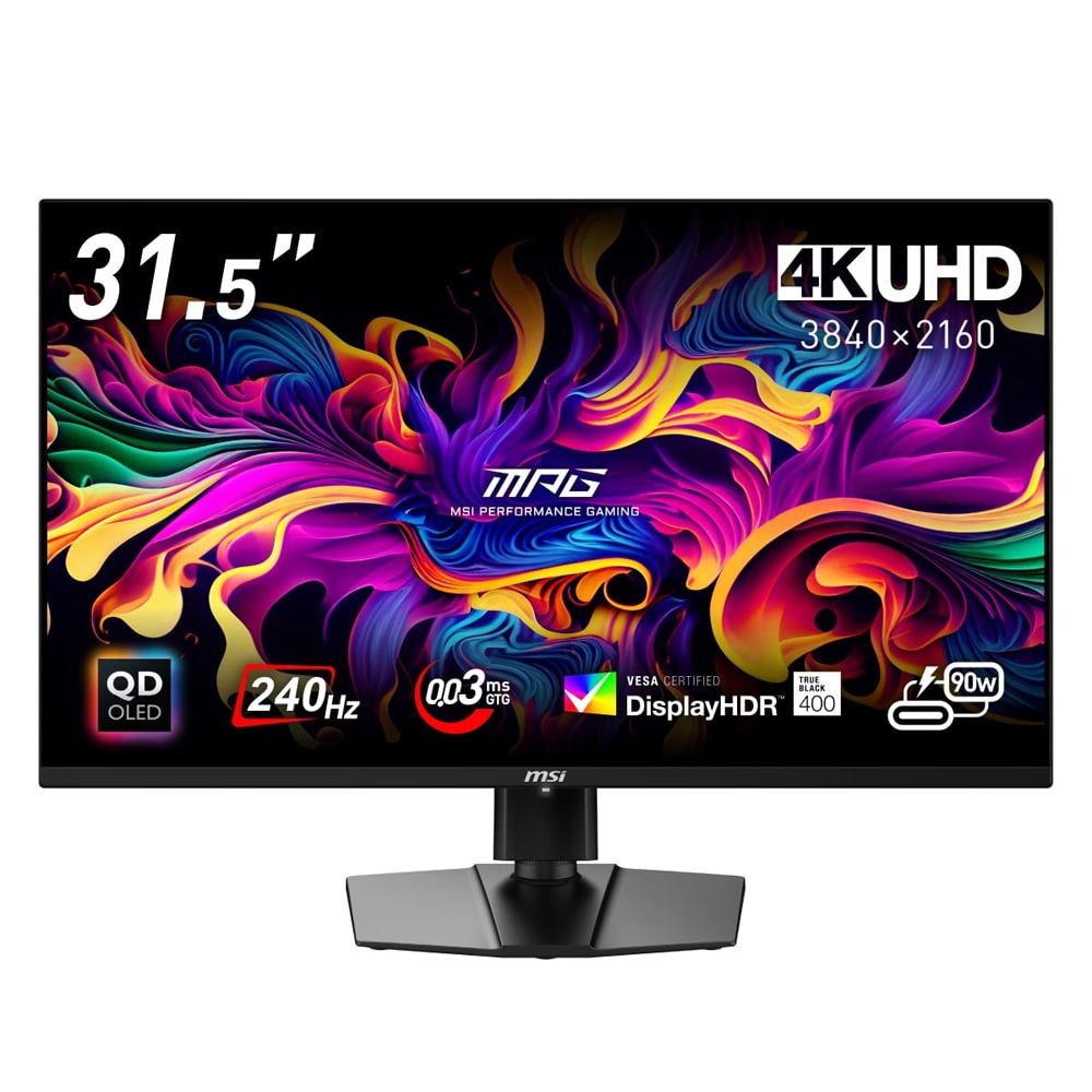 MSI ゲーミング液晶ディスプレイ(31.5型/QD-OLED/4KUHD 3840×2160/240Hz/0.03ms/HDR400/HDMI2.1/DP1.4a/USB TYPE-C/VESA/P