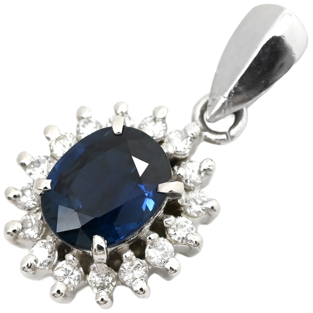 ペンダントトップ ブルーサファイア 0.7ct ダイヤモンド プラチナシルバー 青 ブルー オーバルミックスカット ネックレストップ Pt900 【中古】