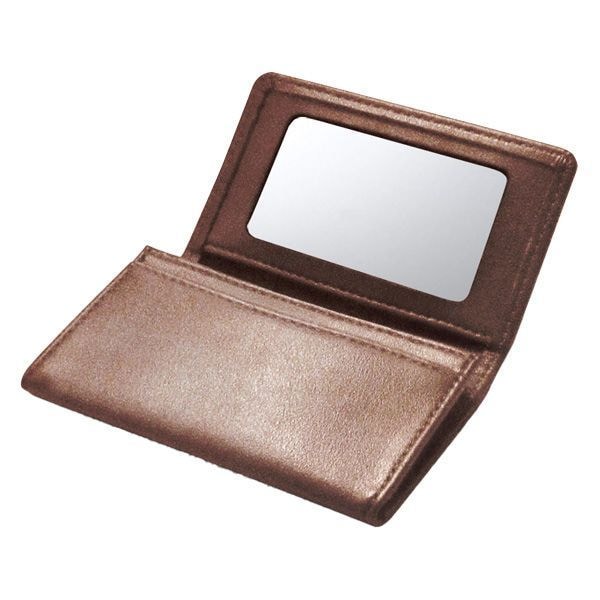 （まとめ買い）コレクト 名刺入れ 鏡付き 本革調 3ポケット 茶 CP-21V-BR [x3]