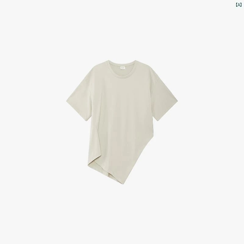 レディース ファッション　オシャレ　かわいい　カジュアル　上品 FANTASYSSK アシンメトリー スタック 斜め 裾 ワイド カット 混 Tシャツ 3色