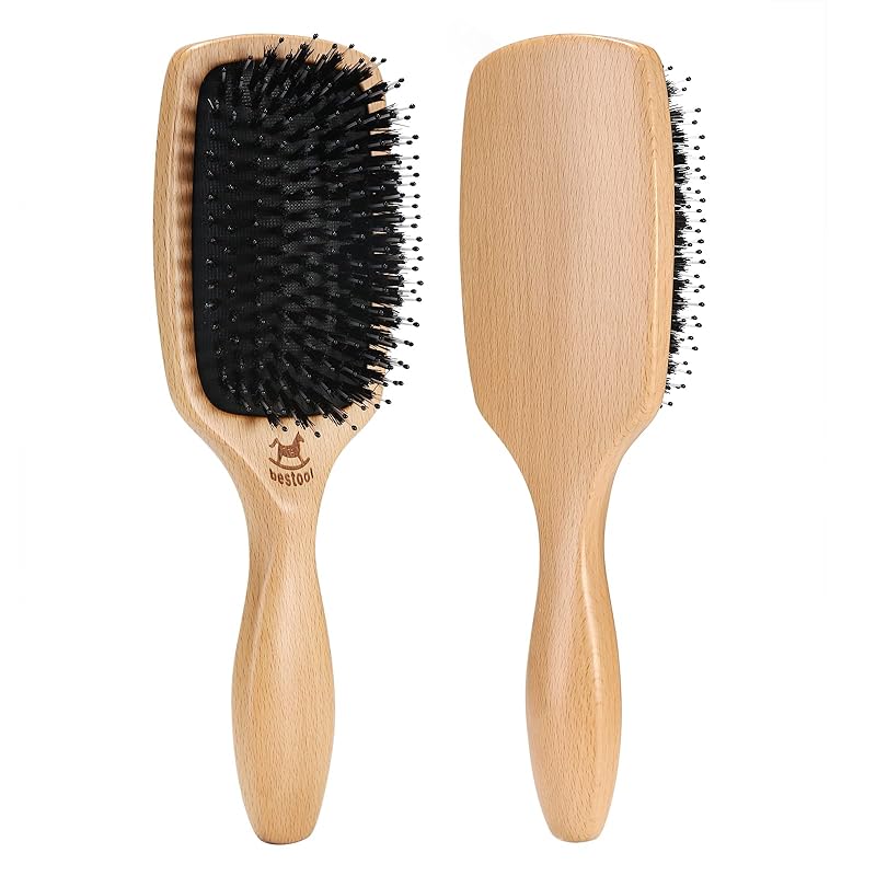 BESTOOL 豚毛 ヘアブラシ パドルブラシ くし 櫛 メンズ レディース こども ヘアケア コーム 頭皮マッサージ サラサラ 人気 艶髪 絡まない 髪質改善