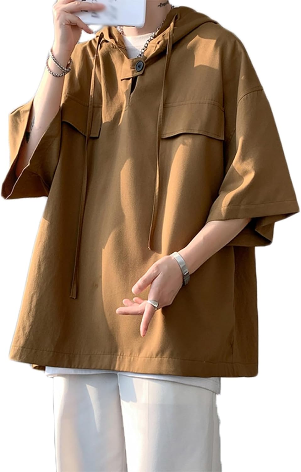 メンズ ポロシャツ 5xl パーカー ビッグT フード付き 7分袖 春夏服 tシャツ 襟付き 無地 フィットネスシャツ フーディ プルオーバー アウター メンズファッション 柔ら 速乾吸汗 お出掛け