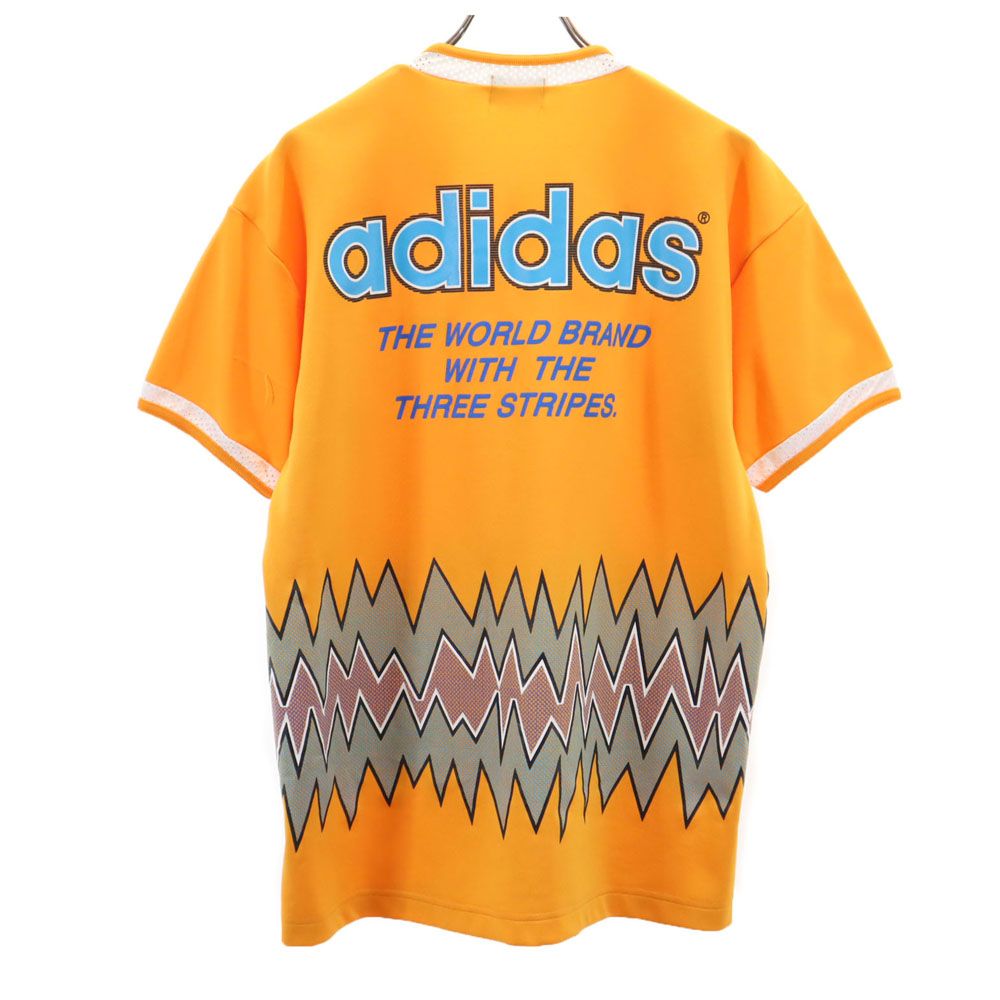 80s デサント 日本製 ヴィンテージ トレフォイルロゴ バックプリント 半袖 Vネック Tシャツ L イエロー メンズ