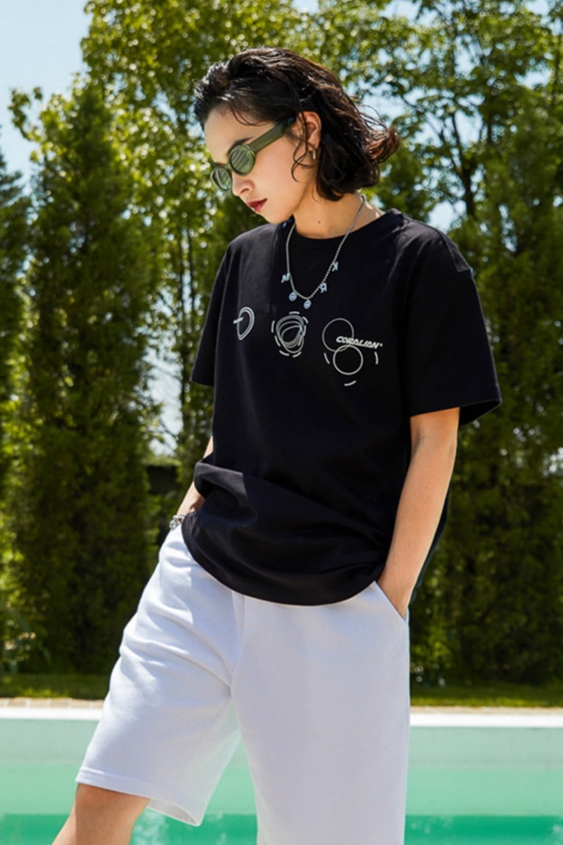 [ランオフ]サークル マッシュ 綿Tシャツ_ブラック[CRTC1201]