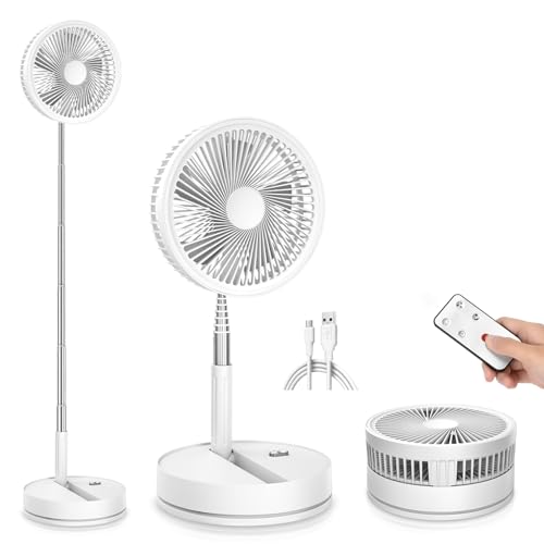 ポータブル折りたたみ式充電式首振り扇風機 ホワイト7200mAhバッテリー駆動USB約4時間でフル充電4スピード動作時間は速度に応じて5.5～23.5時間高さ調節可能な静音卓上扇風機リビング扇風機寝室