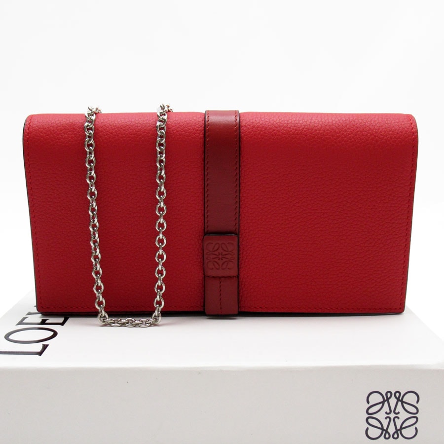 ロエベ LOEWE ウォレットチェーン アナグラム レザー/メタル レッド/シルバー レディース w0396a