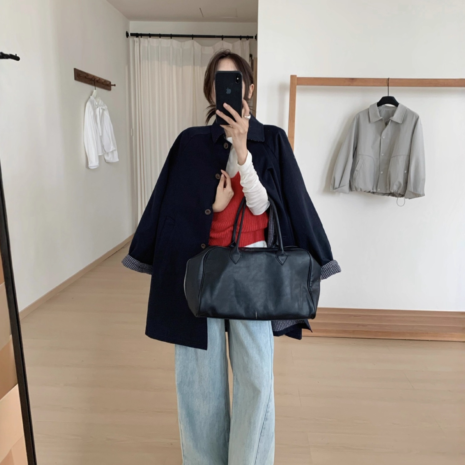 2025新作フレンチ風大きめミドル丈コート女性用トレンチコート