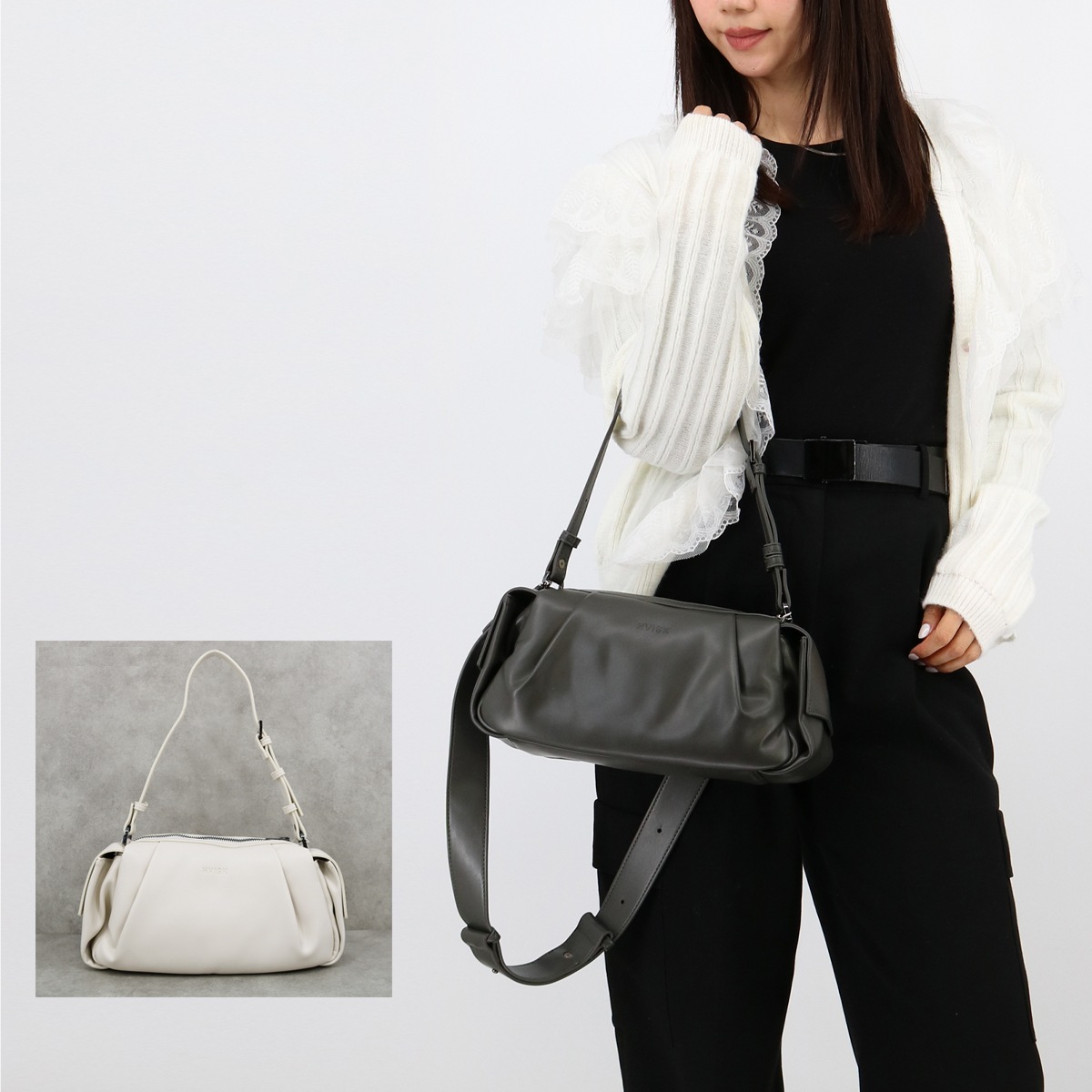 Elbie Soft Structure Shadow Grey Butter White ショルダーバッグ ハンドバッグ 2way レディース クロスボディ ポシェット 10,765円