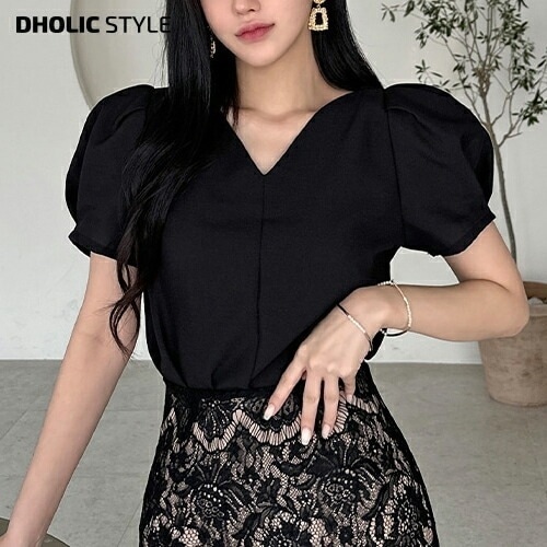 [メガ割りSALE]ハートネックパフスリーブブラウス・p679993