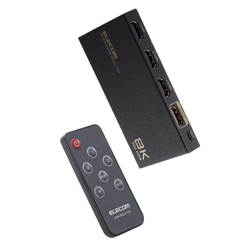 エレコム　ELECOM　HDMI 切替器 3入力1出力 手動 / 自動 切り替え器 リモコン付き セレクター ブラック　DH-SW8KP31BK