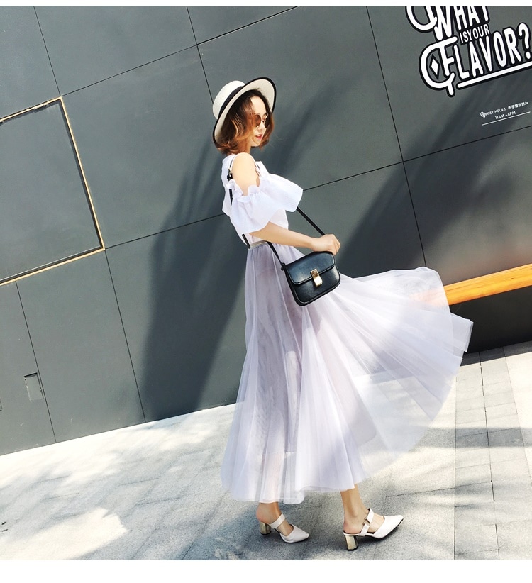 3096.プリーツチュールロングスカート（グレー）