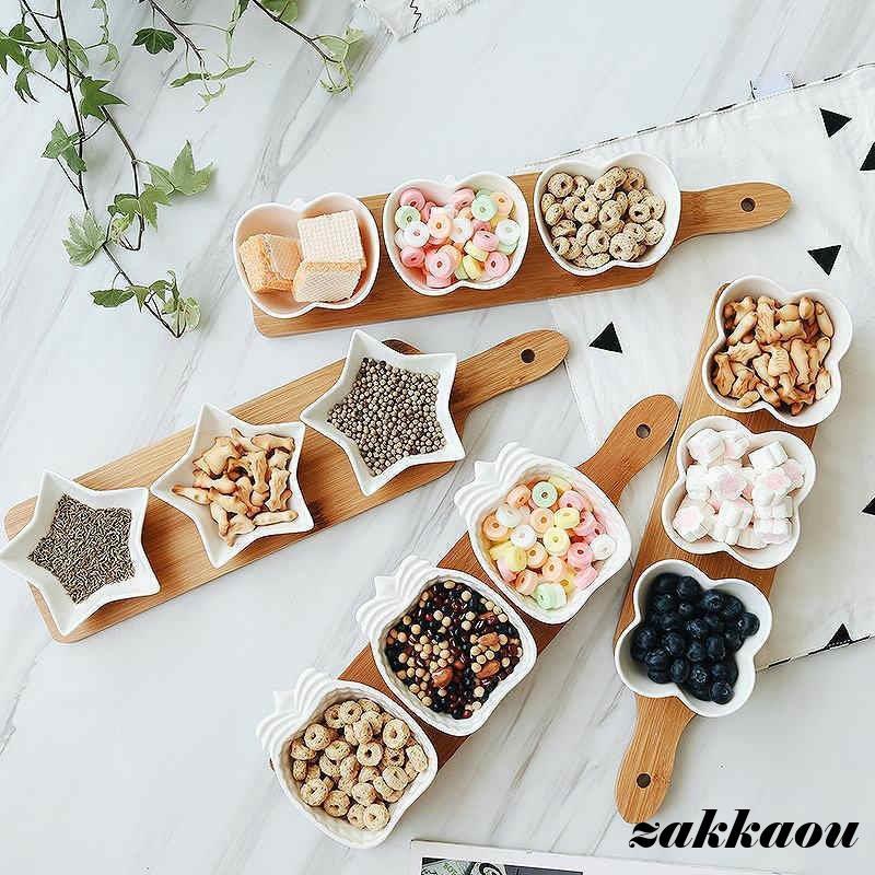 プレート 皿 仕切り おしゃれ 北欧 陶器＋木製プレート かわいい セット 持ち手 付 多機能 ホワイト お皿 白 食器 パーティー/[aao45] 5,156円