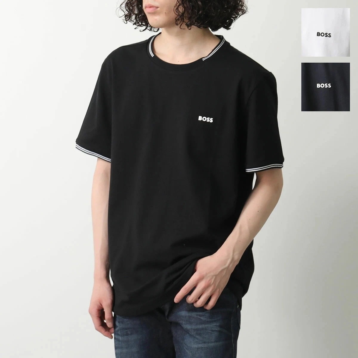 HUGO BOSS ヒューゴボス Tシャツ 50521245 メンズ 半袖 ライン カットソー ストレッチ コットン クルーネック ラバーロゴ カラー3色