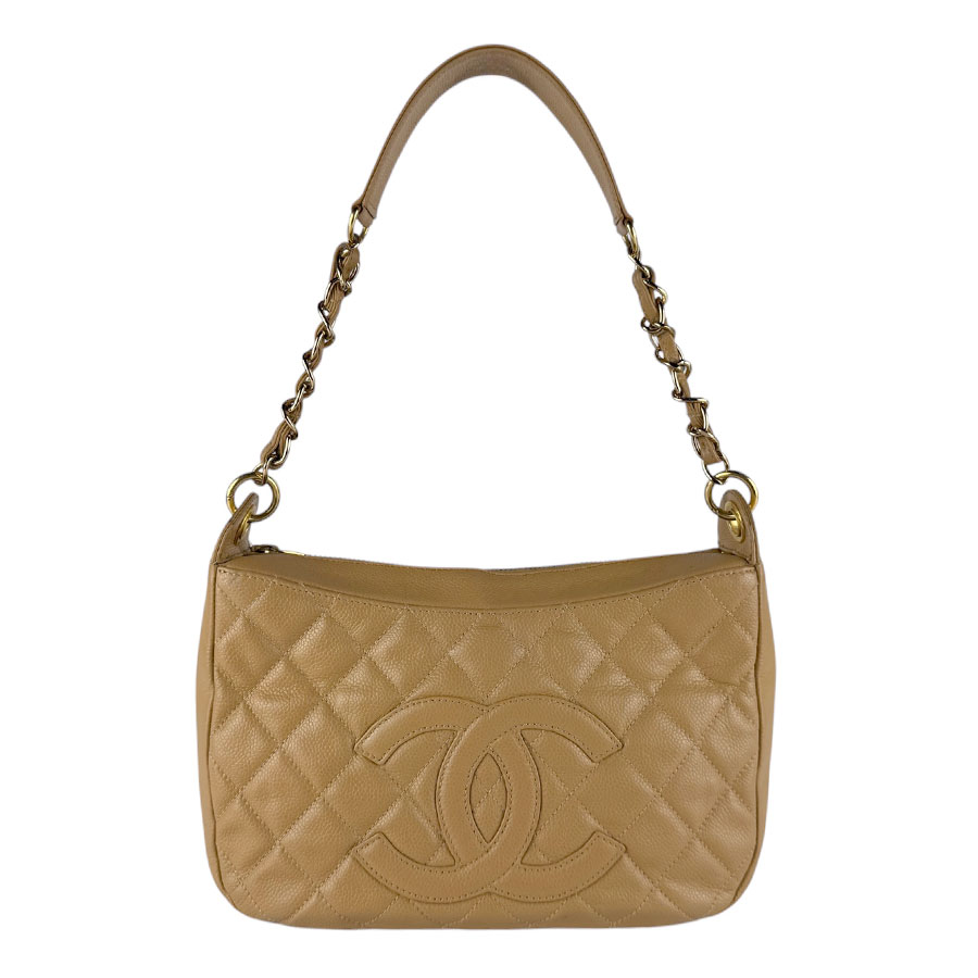 シャネル CHANEL ショルダーバッグ キャビアスキンレザー キャメル レディース z9872